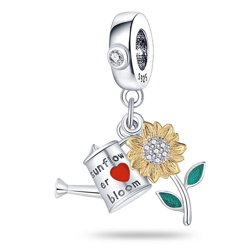 DIY用 シルバー925製 向日葵 ジョウロ チャーム 2点セット ブレスレット用 アクセサリーパーツ ドロッ..