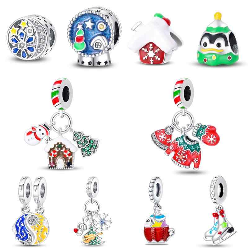 ネックレス レディース シルバー925 クリスマス 雪だるま スノーフレーク ビーズ ペンダント ブレスレ..