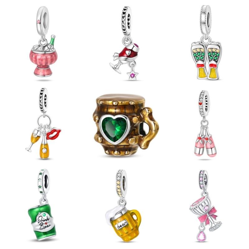 ブレスレット DIY用チャーム ビール 酒 ワイン モチーフ 925シルバーメッキ ドロップオイル加工 生活用品