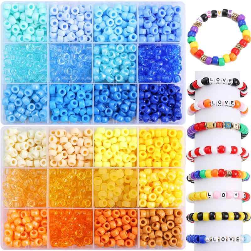 ビーズ 手芸 DIY アクセサリー パーツ 桶型 大穴 カラフル ミックス アソート 約1200個