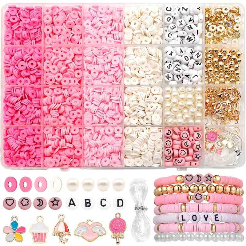 DIY アクセサリー キット レディース ブレスレット ネックレス パーツ セット 粘土 ビーズ ピンク系 韓国風 ハンドメイド