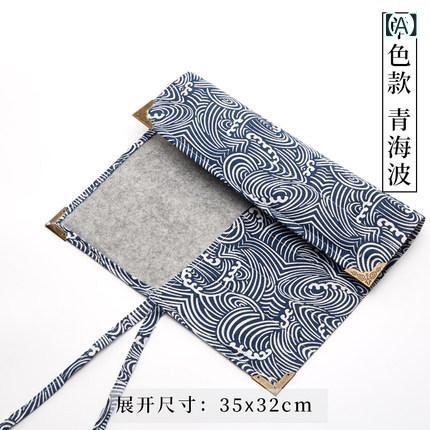 筆入れ 筆巻き 中国風 筆袋 巻き ペンケース 文房具 収納ケース 刺繡 和柄 青海波 錦鯉 瑞鶴