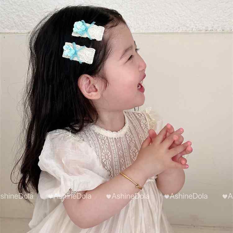 ヘアピン 子供用 レース 花柄 ヘアクリップ かわいい 女の子 前髪 サイドヘア 髪飾り 布製 ピンク イエロー ブルー 2個セット