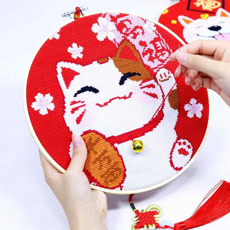 クロスステッチ 猫 犬 キット 初心者 向け 簡単 刺繍 壁掛け 飾り 手芸 DIY かわいい 中国風 おしゃれ
