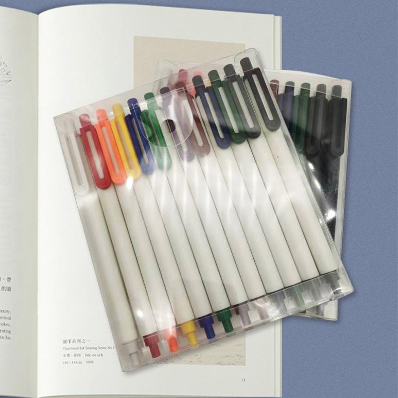 ペン 学生 レディース メンズ 12本 セット ノック式 水性 事務用 オフィス 0.5mm ブラック ブルー インク