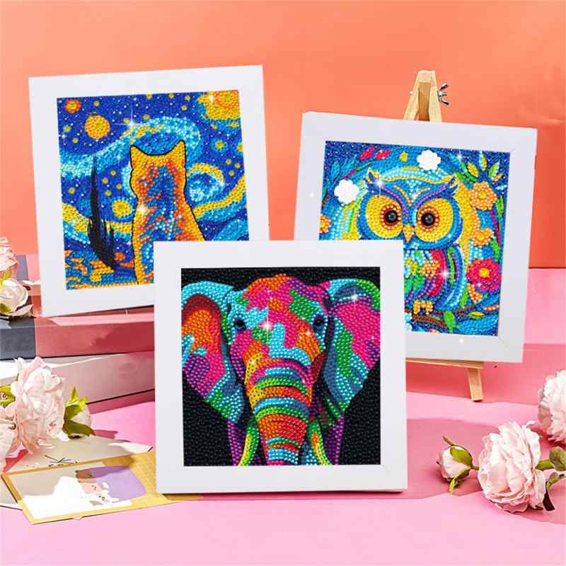 ダイヤモンドアート 子供用 カートン動物 手作り DIY 満点ドリル フレーム付き ツール キット 貼り付け..