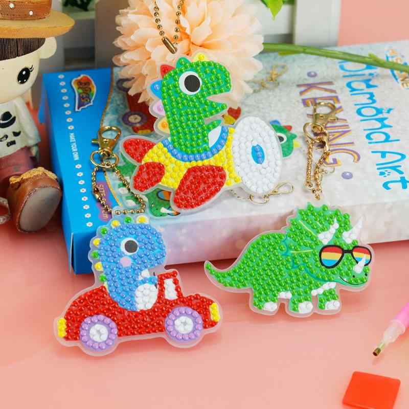 子供用 DIY ダイヤモンドアート キーホルダー 3点セット 点钻画 PVC製 キーホルダーパーツ アクリル製 ..