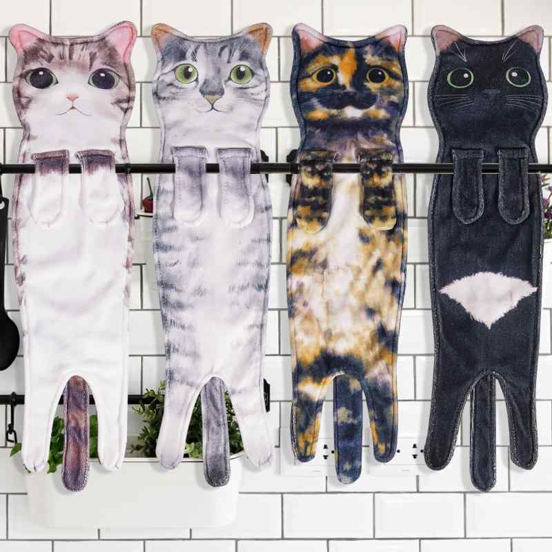 タオル かわいい猫柄 吸水 洗顔 吊り下げ ループ付き ネコ 猫 リアル アニマル ハンカチ