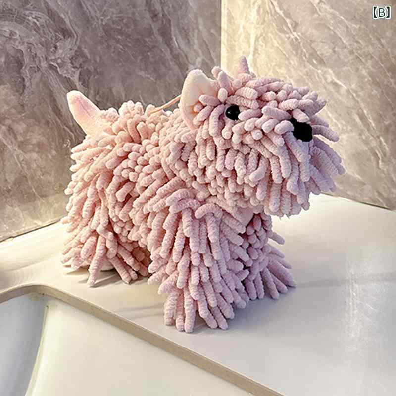 タオル かわいい小犬 超吸水 擦手ボール ぶら下げタオル コーラルベルベット 棕色 ...