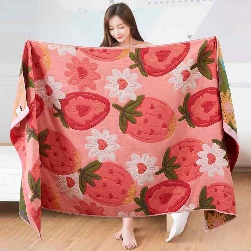 ベビー 大判 ガーゼ バスタオル 純綿 柔らかい 肌触り 吸水 速乾 80×160cm 格子柄 クマ デイジー イチゴ ゾウ 花柄 パンダ