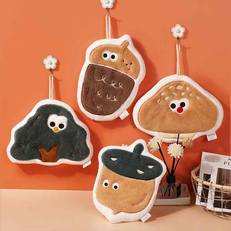 タオル キッズ 擦手タオル 珊瑚フリース 吸水 速乾 厚手 ハンギングタオル 子供用 抹布 パインコーン ..