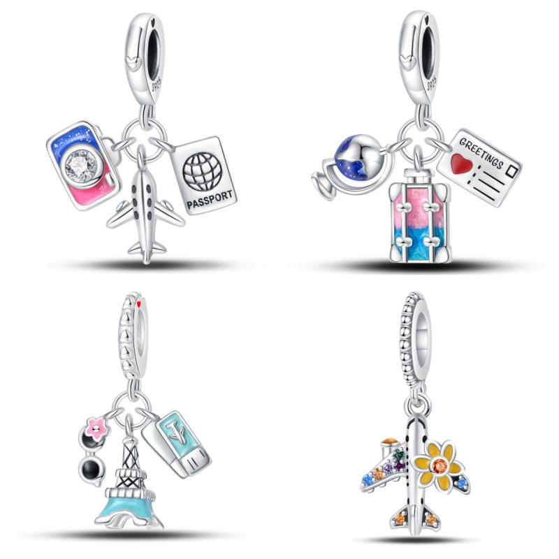 チャーム 925シルバー DIY アクセサリー 旅行 飛行機 カメラ スーツケース 銀細工 ドロップオイル オリ..