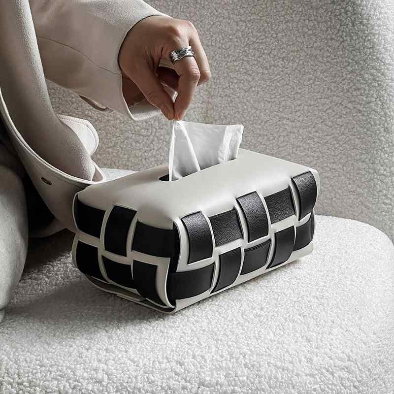 ティッシュボックス 格子柄 インテリア 車載 卓上収納 レザー風 多用途