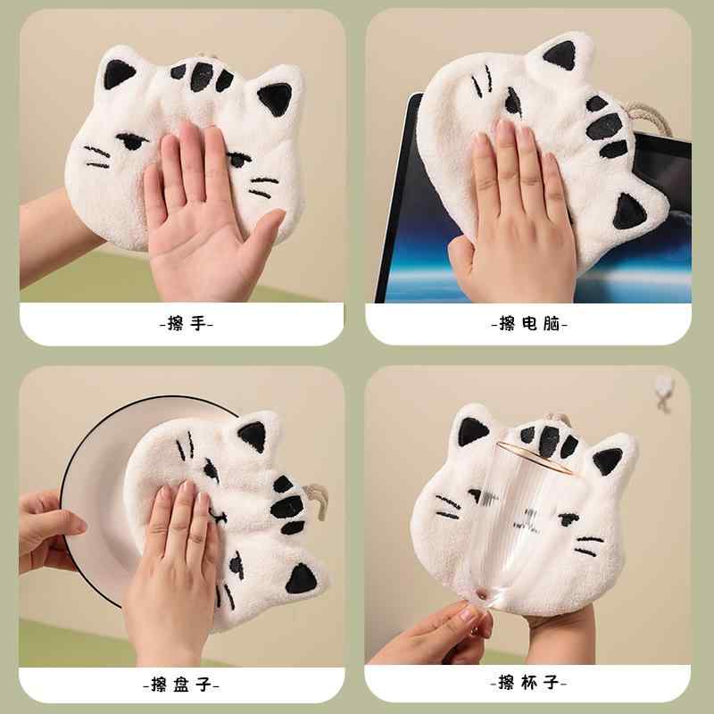 タオル 猫 吸水速乾 珊瑚マイヤー ふわふわ 厚手 壁掛け ループ付き かわいい 猫柄 子供用 キッチン 洗面台