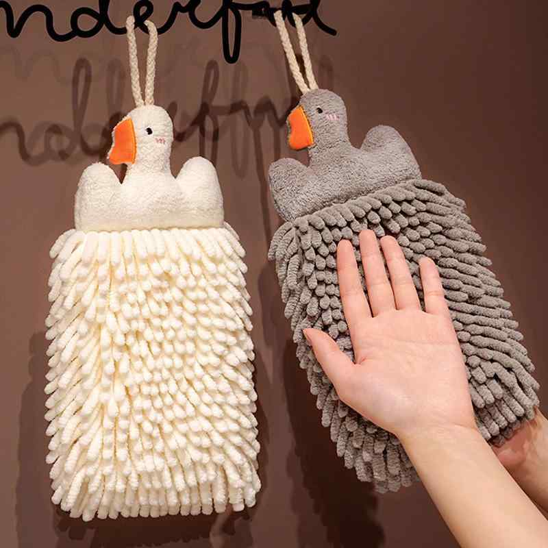 タオル 擦手巾 子供用 吸水 厚手 シェニール織 かわいい キッチン トイレ 28cm×17cm ホワイト グレー