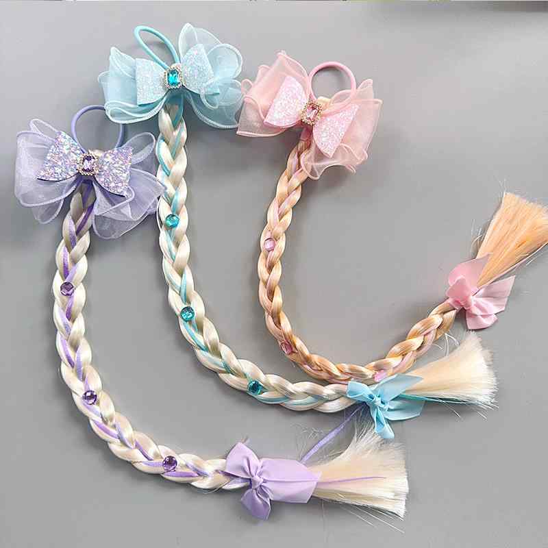 ヘアアクセサリー 子供 女の子 付け毛 三つ編み ウィッグ ヘアゴム かわいい 蝶結び プリンセス ヘアア..