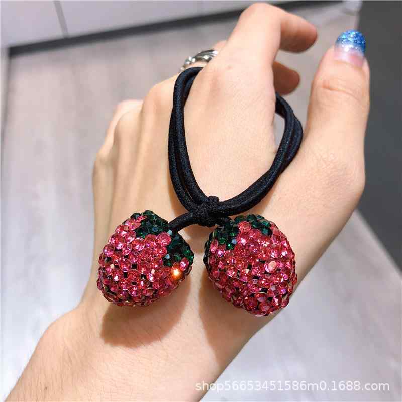 ヘアゴム レディース 大人 子供 ラインストーン キラキラ 苺 いちご ヘアアクセサリー 髪留め 髪飾り まとめ髪 深ピンク 浅ピンク シャンパン パープル