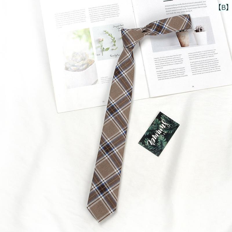 ネクタイ 男性用 JK制服 格子柄 スクール 制服リボン 学生服 韓国風 レトロ 普通幅 ポリエステル 米黄色 褐色 コーヒー色 グレー ブルー 黄色 デニムブルー ダークグレー