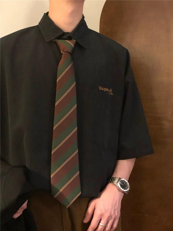 シャツ メンズ 男性用 レトロ ブラック ポリエステル 開襟シャツ 半袖シャツ 普段使い ルーズフィット ..