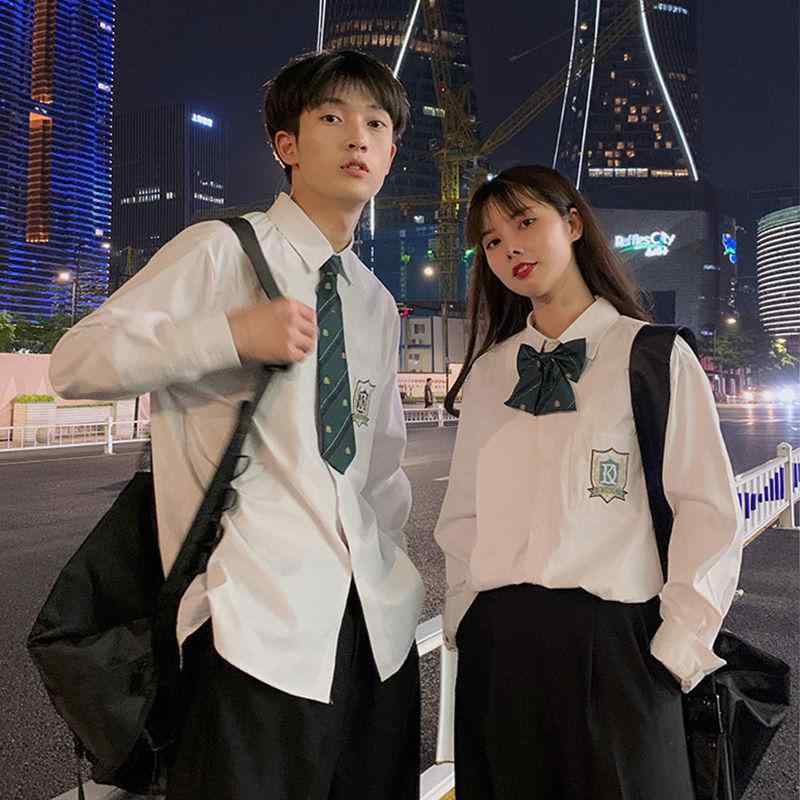 シャツ 長袖 白シャツ 黒シャツ JK制服 学生 制服 ブロード ポリエステル リンクコーデ バンドカラー ブラウス 襟付き トップス レディ..