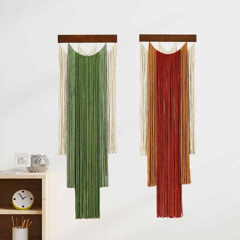 タペストリー 壁掛け 北欧風 手編み コットン 100% 渐变色 飾り 楕円形 緑 赤 緑色 レッド ホームデコレーション リビング ベッドルーム