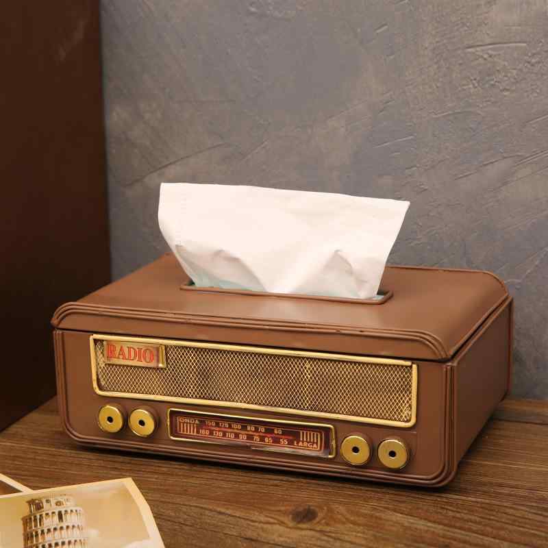 ティッシュボックス ラジオ型 アイアン 卓上 収納 防水 レトロ アンティーク風 リビング 茶の間 寝室