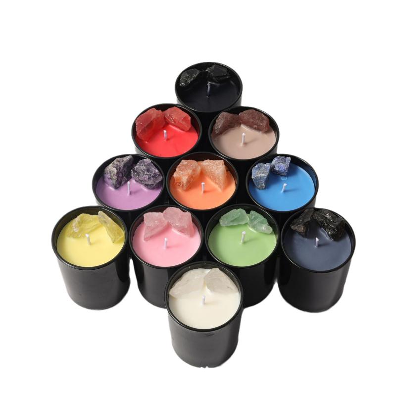 アロマキャンドル 8オンス 黒色 フロストグラス カップ入り 纯天然 クリスタル ソイワックス 緑茶 水蜜..