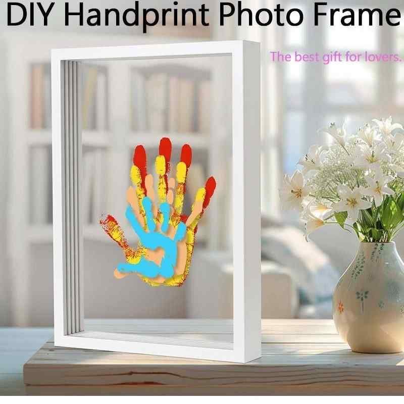 フォトフレーム カップル 家族 手形 アート DIY 記念品 長方形 人工ボード 白 黒