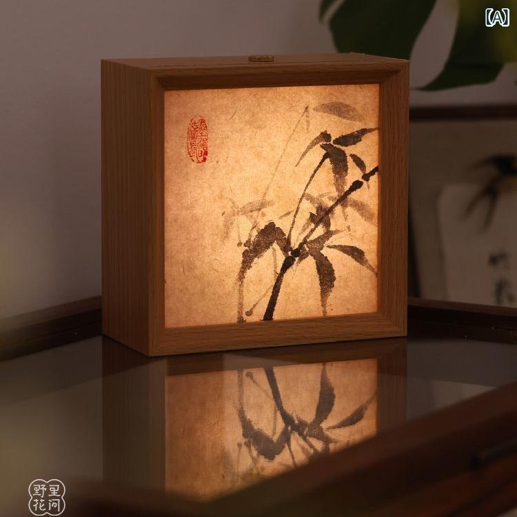 相框 間接照明 書斎 茶室 和風 竹 木目調 正方形 電球色