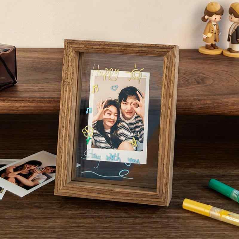 フォトフレーム 写真立て 木製 卓上 壁掛け 両面透明 ガラス 人工木材 シンプル おしゃれ リビング 寝..