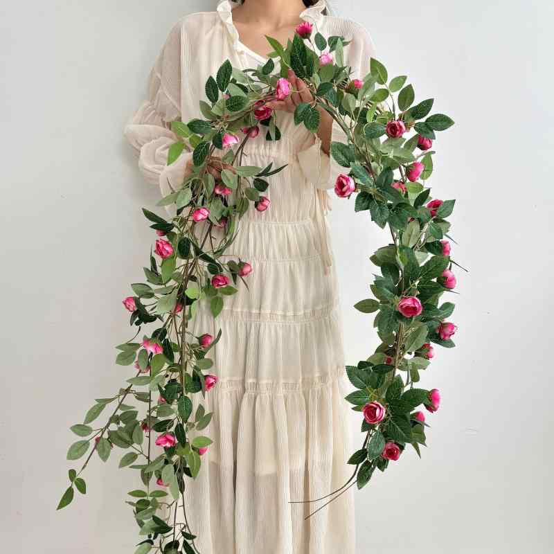 造花 バラ 薔薇 ローズ 花藤 蔓 吊り下げ 壁掛け 結婚式 インテリア ディスプレイ 白 ホワイト ピンク系(3)