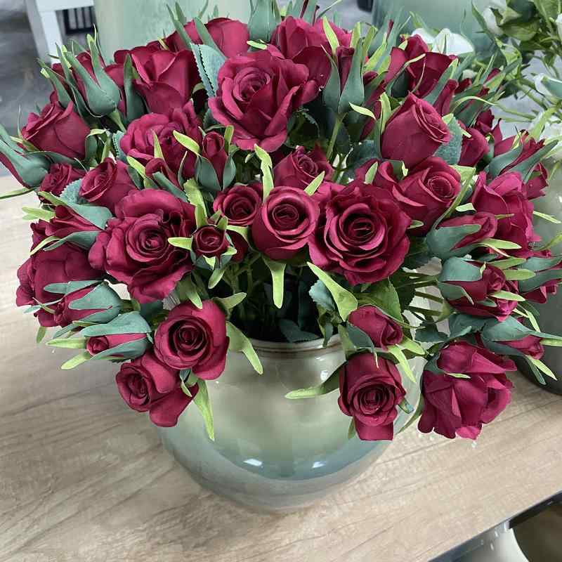 造花 バラ インテリア 雑貨 薔薇 アートフラワー ディスプレイ リビング ダイニング 食卓 装飾 暗紅色 ..