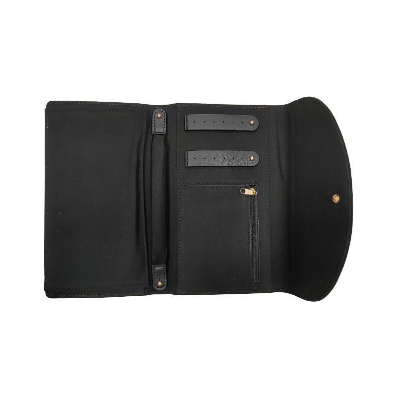 ジュエリーポーチ レザー 携帯用 アクセサリーポーチ 指輪 ピアス 収納 整理 ブラウン ブラック 22.5cm×14cm 旅行用 記念品 ギフト