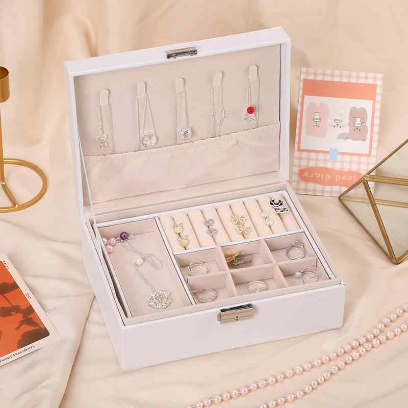 ジュエリーボックス レディース 二層式 ネックレス ブレスレット ピアス イヤリング 収納ケース アクセサリーケース PUレザー 韓国風 かわいい おしゃれ 高級感 プレゼント ギフト 白 黒 ピンク系