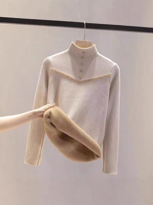 ニット レディース 秋冬 半ハイネック あったか インナー トップス 長袖 無地 シンプル 普段使い 通勤 ..