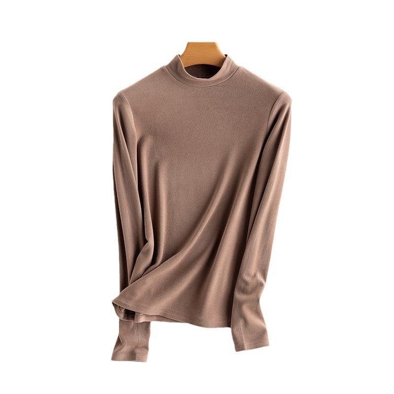 ニット レディース 秋冬 保温 インナー 暖かい カットソー 半ハイネック 長袖 ウール混紡 伸縮性 ストレッチ トップス きれいめ 上品 キャメル 白 ブラウン ブラック グリーン イエロー