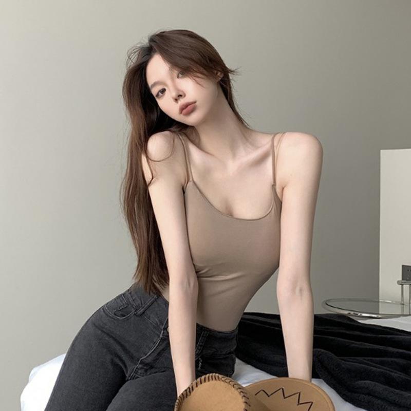 タンクトップ レディース 春夏 チューブトップ ブラパッド付き トップス インナー レイヤード 重ね着 無地 スリムフィット カジュアル ストリート 接触冷感