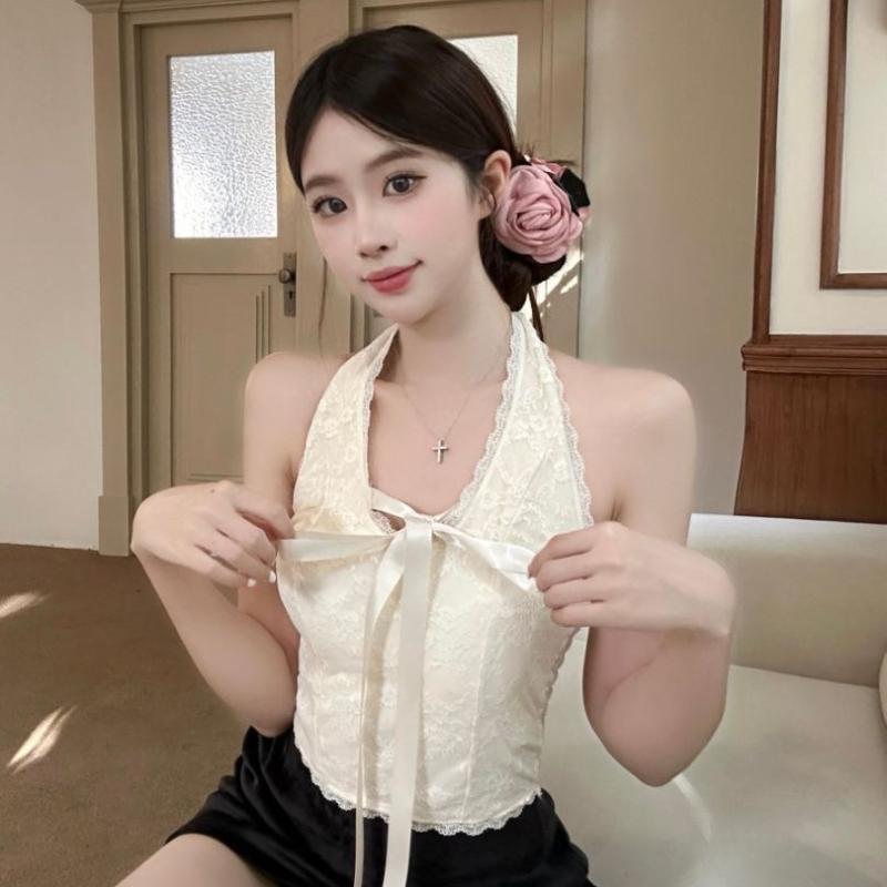 キャミソール レディース 春夏 レース チョーカーネック トップス 接触冷感 ノースリーブ カットソー ..