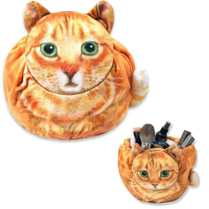 化粧ポーチ 旅行用収納ポーチ かわいい猫柄 巾着袋 大容量 ポリエステル製 オレンジ猫柄 グレー猫柄 白..