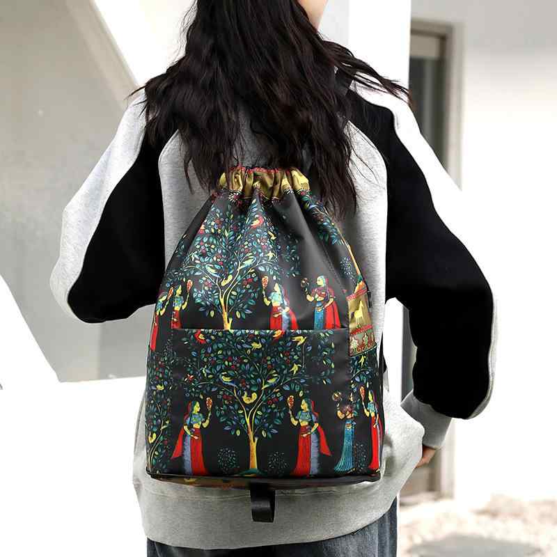 リュック レディース 軽量 巾着型 防水 折りたたみ 20-35L 花柄 ナイロン製 スポーツ 運動 旅行 収納