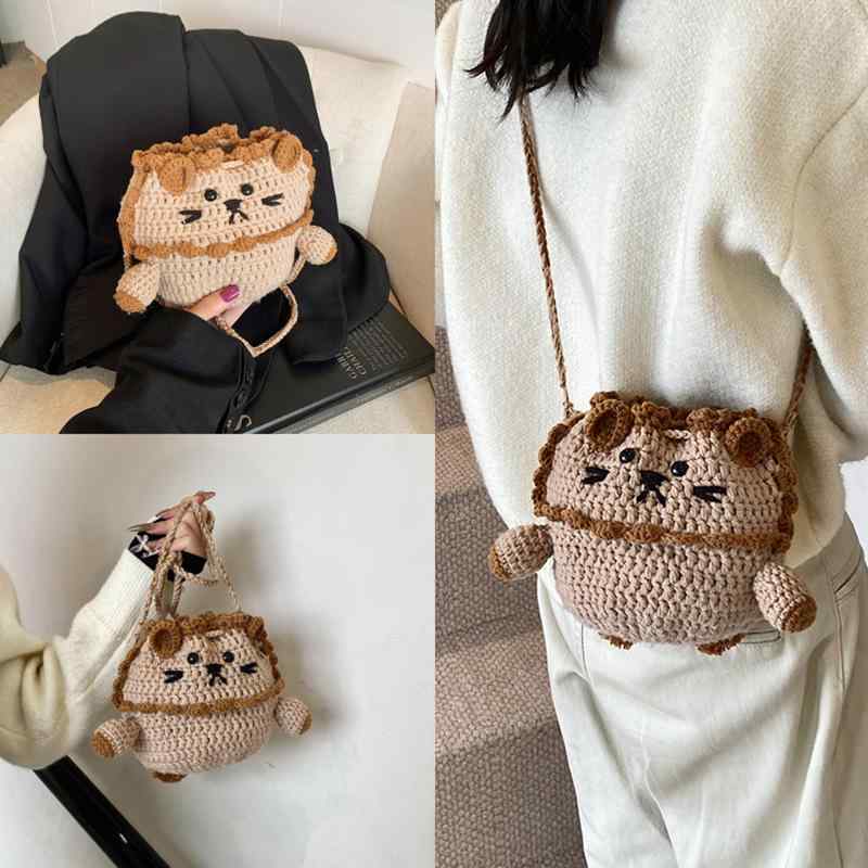 子供用 ニットバッグ カートゥーン 編みバッグ 巾着袋 ショルダーバッグ 斜めがけ カワイイ 超軽量 ベ..