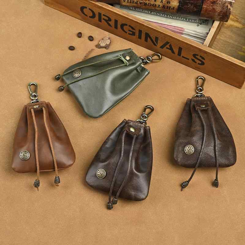 コインケース 男性用 女性用 クレイジーホースレザー ハンドメイド 小銭入れ ピュアレザー 巾着袋 復古..