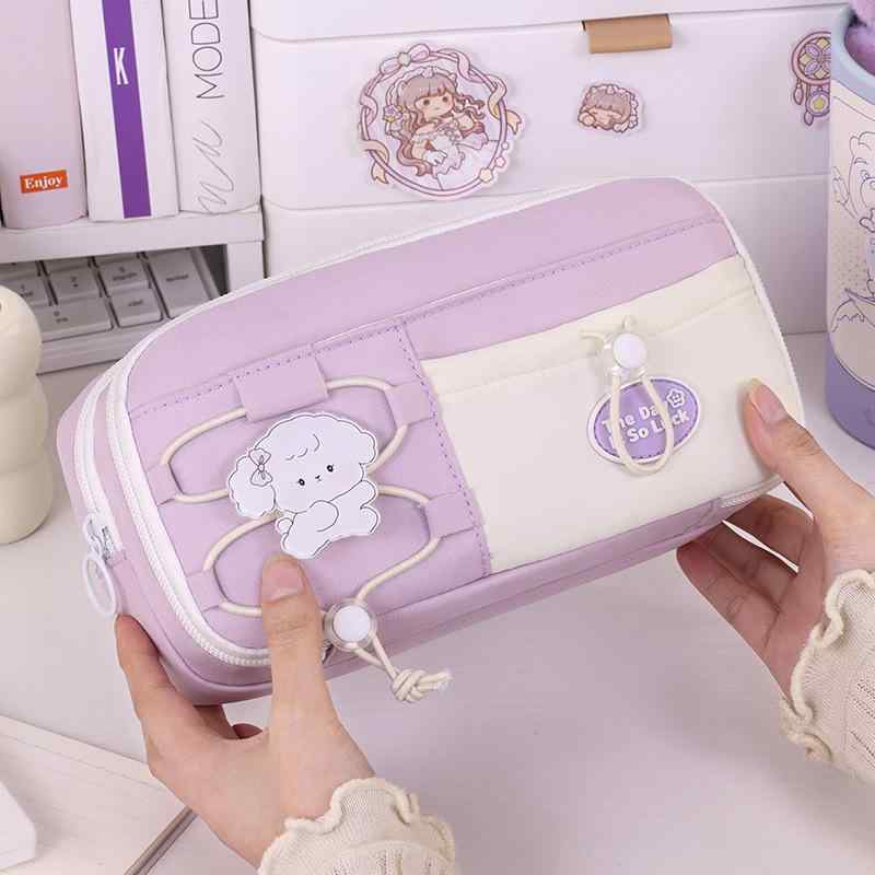 ペンケース 女の子 子供 小学生 文房具 筆箱 大容量 オックスフォード 香芋紫 空色 抹茶色 チーズ色 か..