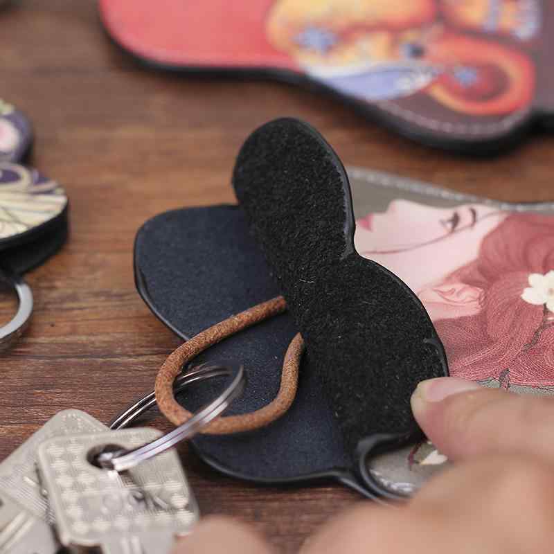キーケース レディース キーホルダー付き 鞄 楕円形 レトロ かわいい レザー キーポーチ 鍵入れ 抽縄式 富貴象 象 猫 うさぎ リス キツネ 花柄 アニマル