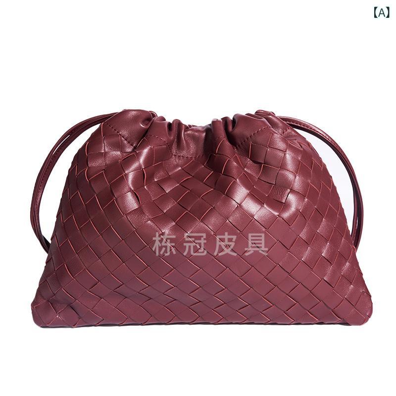 ゴミ袋 バッグ レディース 羊革 編み込み ハンドバッグ カジュアル ショルダーバッグ 高級感 巾着バッ..
