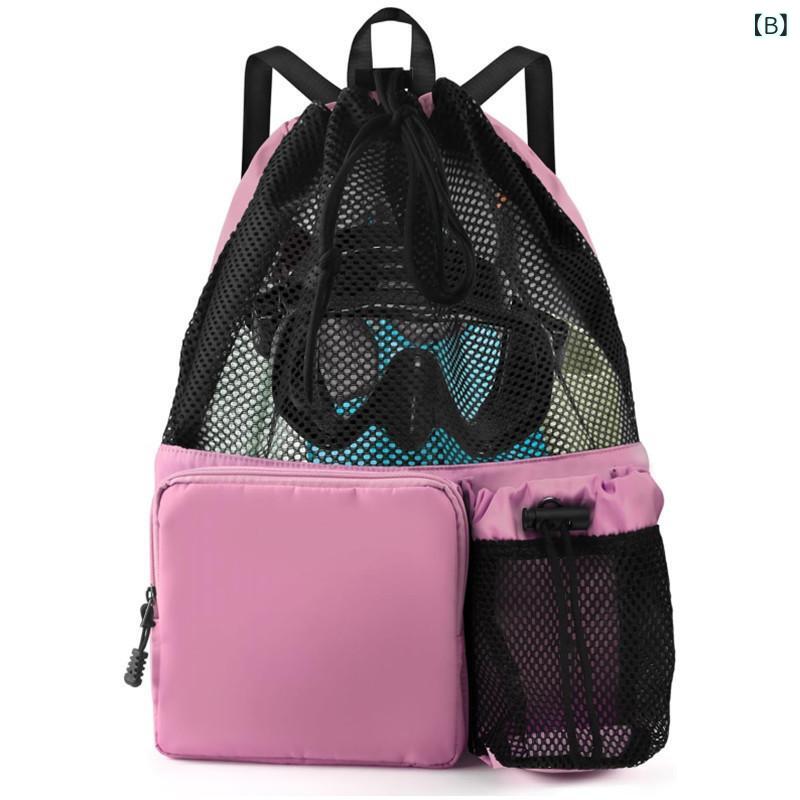 リュックサック シューズ収納付き メッシュ 巾着型 スポーツバッグ ジムバッグ ビーチバッグ アウトドア プール 海水浴 耐摩耗性 20L以下 ブラック ピンク グリーン ブルー 3
