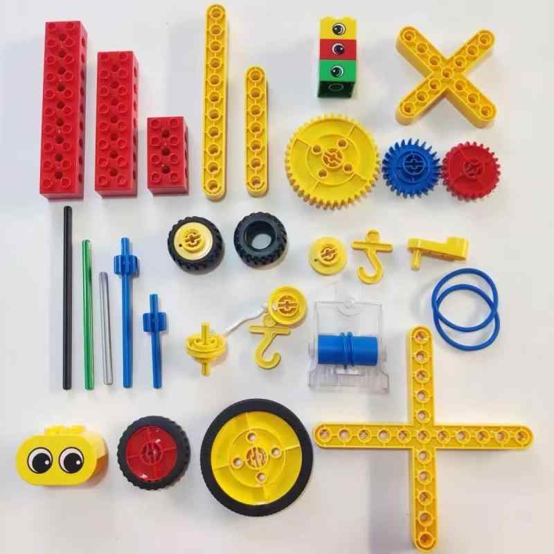 知育玩具 大粒ブロック 歯車 パーツセット 幼稚園 教材 子供向け おもちゃ ABS樹脂製 孔梁 軸 滑車付き..