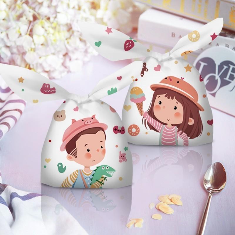 ギフトバッグ 子供用 かわいい ウサギ柄 巾着袋 お菓子 おもちゃ 食品 包装 男の子 女の子 混色