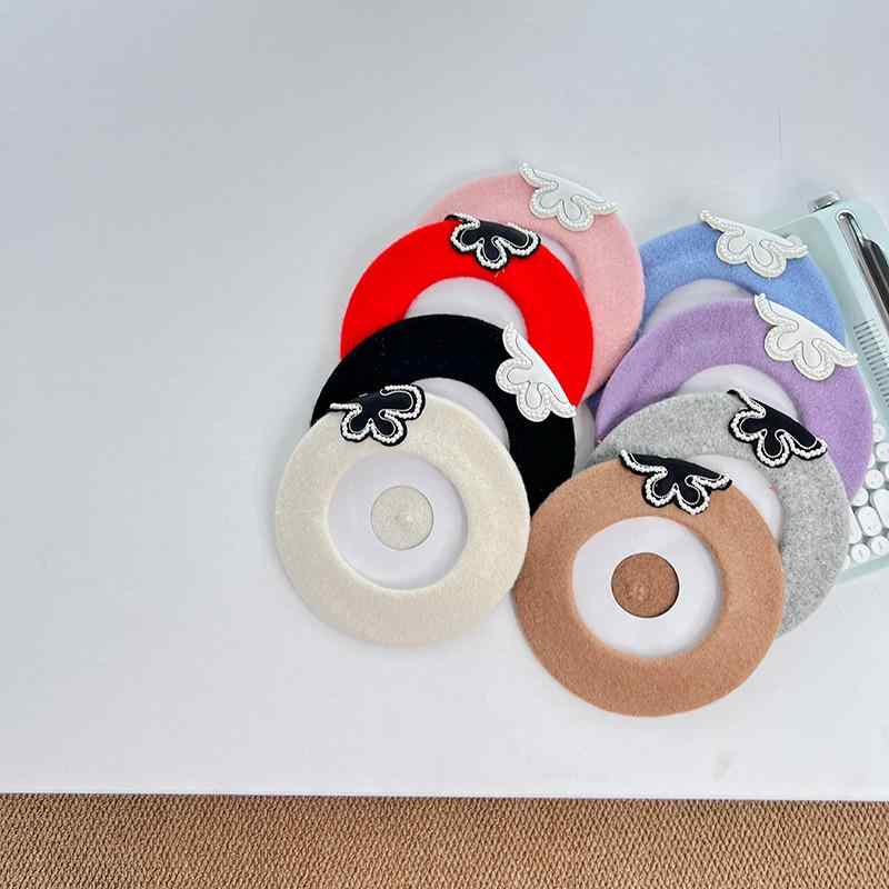 子供 帽子 秋冬 立体 パール 花 ベレー帽 カジュアル ベビー 赤ちゃん 防寒 プリンセス ハット 綿混紡 ..