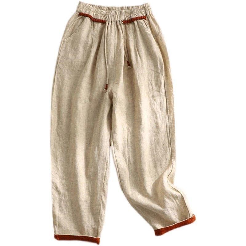 パンツ レディース ゆったり ワイド ポリエステル リネン 9分丈 アプリコット オレンジ ピンク M L XL ..